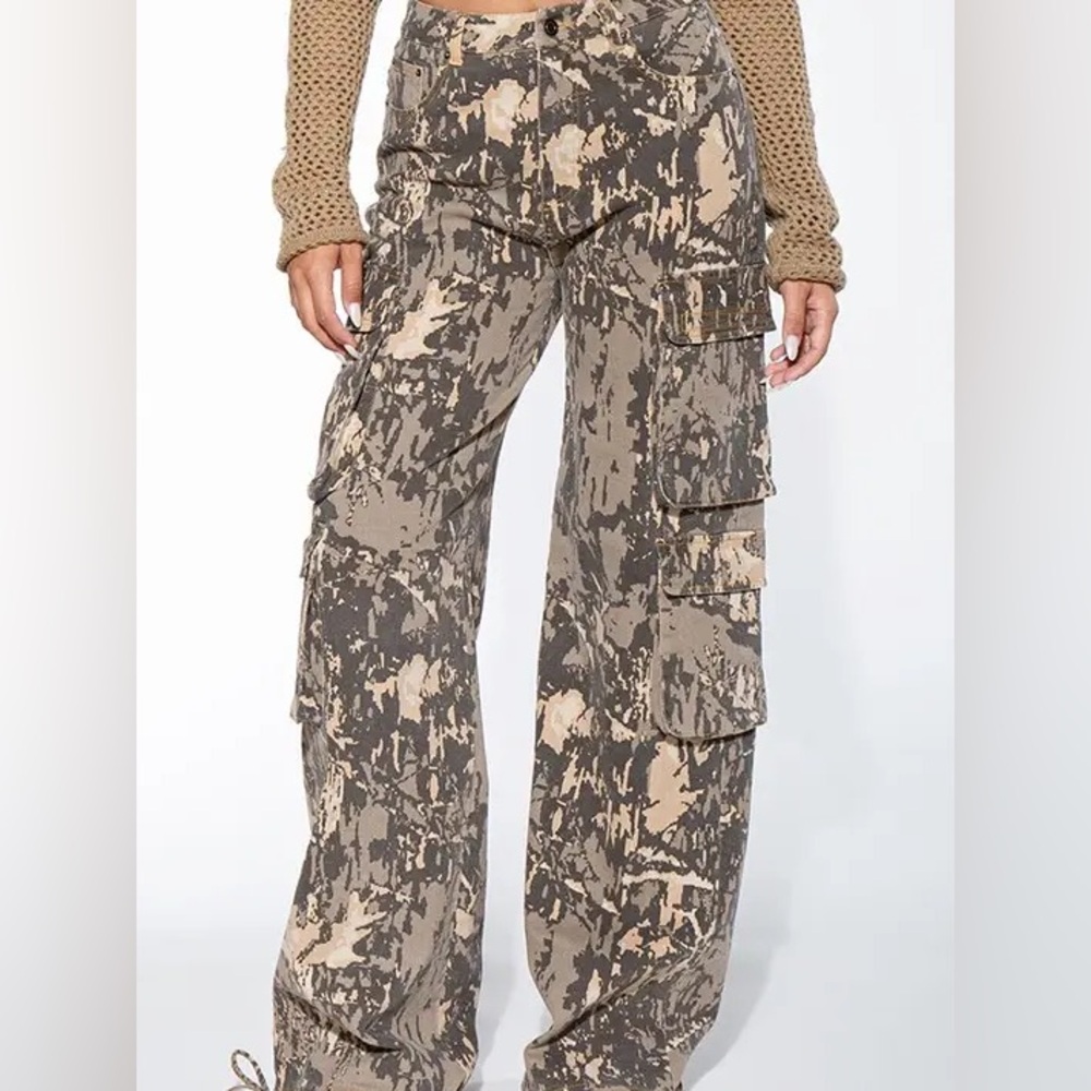 Rehab Lab by LALA Tan and Brown Wide Leg Cargo Womens Wide Leg Stylish Pants